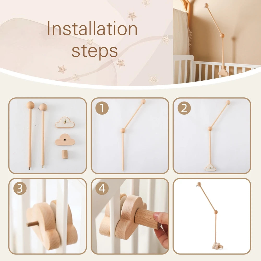 Baby Rattle Toy 0-12 Months Toys Wooden Mobile Bed Bell Floor Stand Bracket Newborn Bed Bell Hanging Holder Bracket Infant Crib