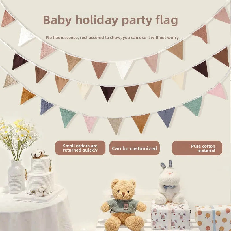 Pennant Banner Flags Nursery Bunting Banner Flags Washable Cotton Fabric Triangle Pennant Garlands for Living Room and Bedroom