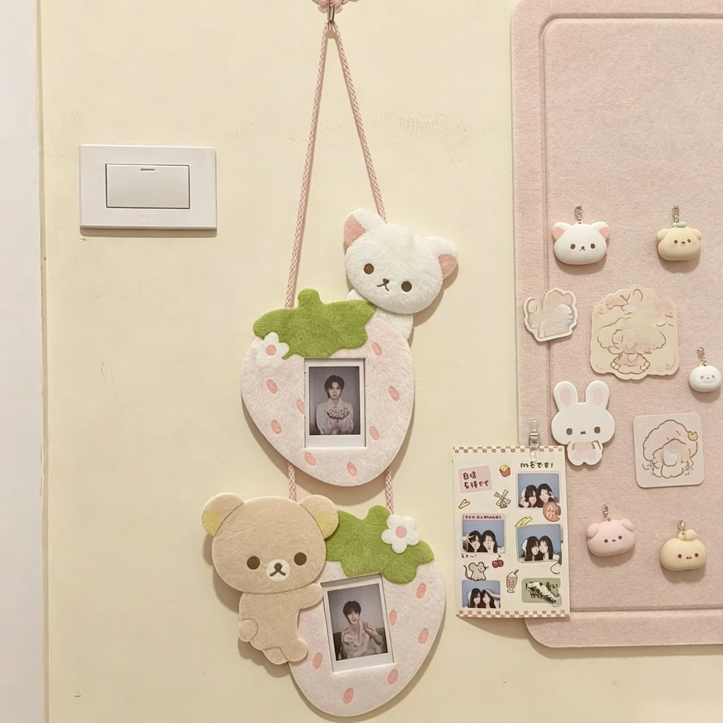 INS Cute Room Decoration Wall Cartoon Strawberry Bear Creative Combo Wall Hanging Cute Connected Photo Frame Bedroom Photo Decor