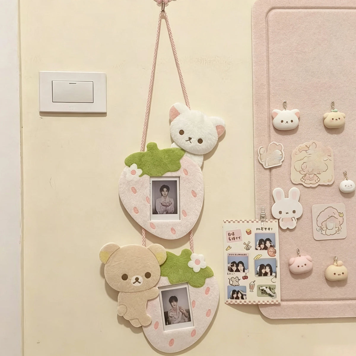 INS Cute Room Decoration Wall Cartoon Strawberry Bear Creative Combo Wall Hanging Cute Connected Photo Frame Bedroom Photo Decor