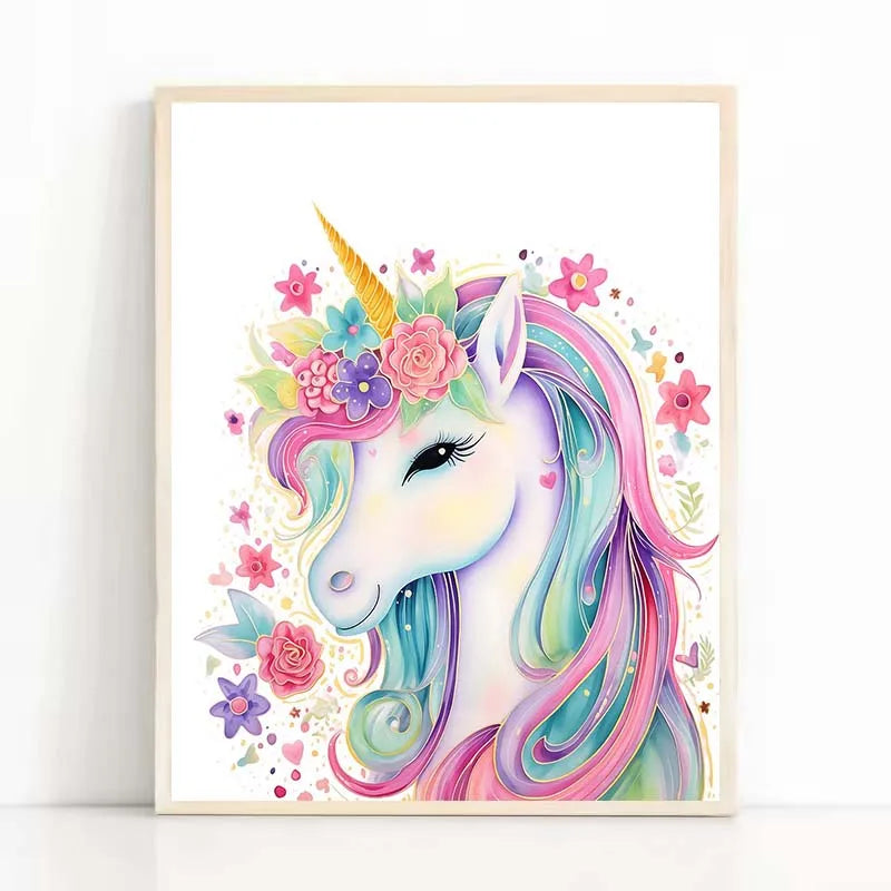 Pink Cartoon Cute Unicorn Nursery Girl Room Rainbow Art Poster Canvas Painting Wall Prints Picture Children Room Home Decor