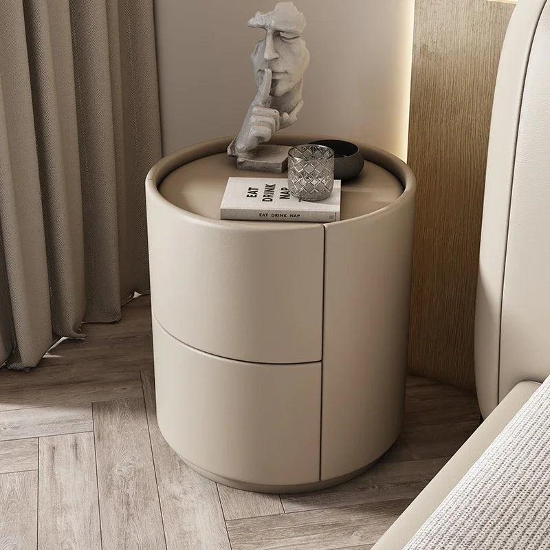Home Living Room Sofa Side Cabinet, Creative Round Solid Wood Bedside Table, New Simple Modern Small Bedroom Storage Cabinet
