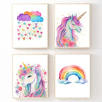 Pink Cartoon Cute Unicorn Nursery Girl Room Rainbow Art Poster Canvas Painting Wall Prints Picture Children Room Home Decor