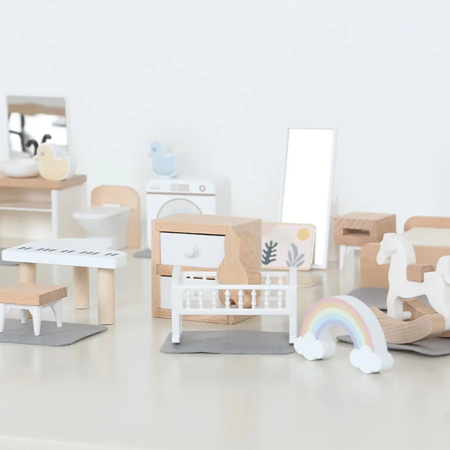 Nordic style villa, dollhouse, children's play, mini simulation furniture, bedroom, kitchen, wooden toys, boys and girls