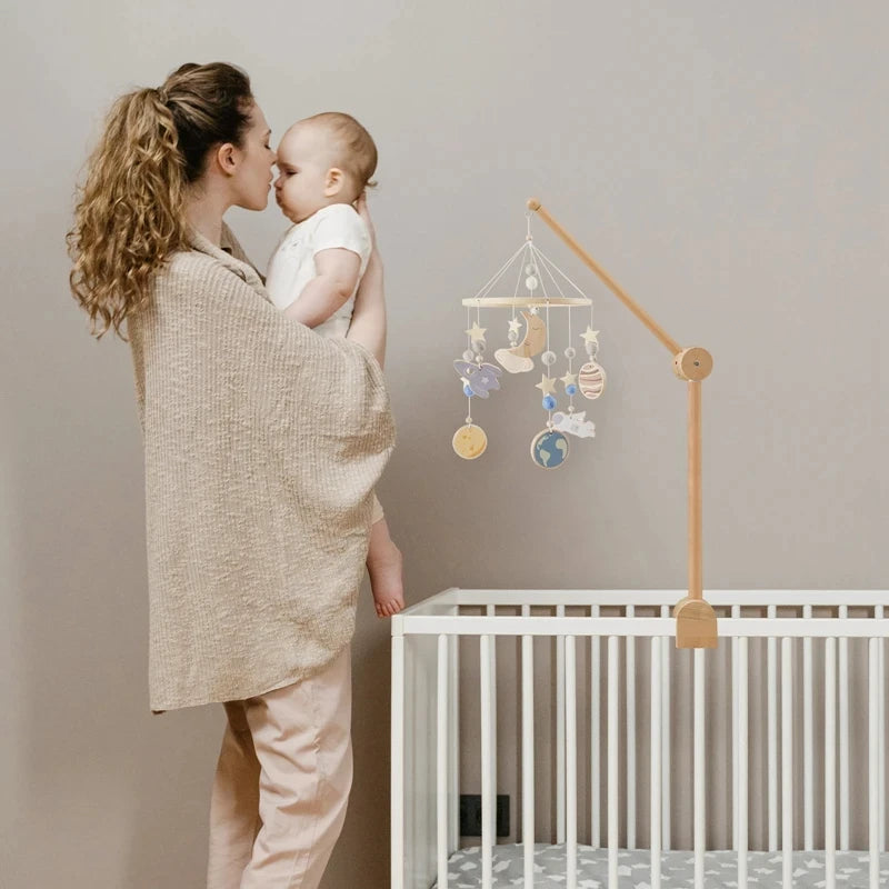 Wooden Baby Crib Mobile with Felt Animals