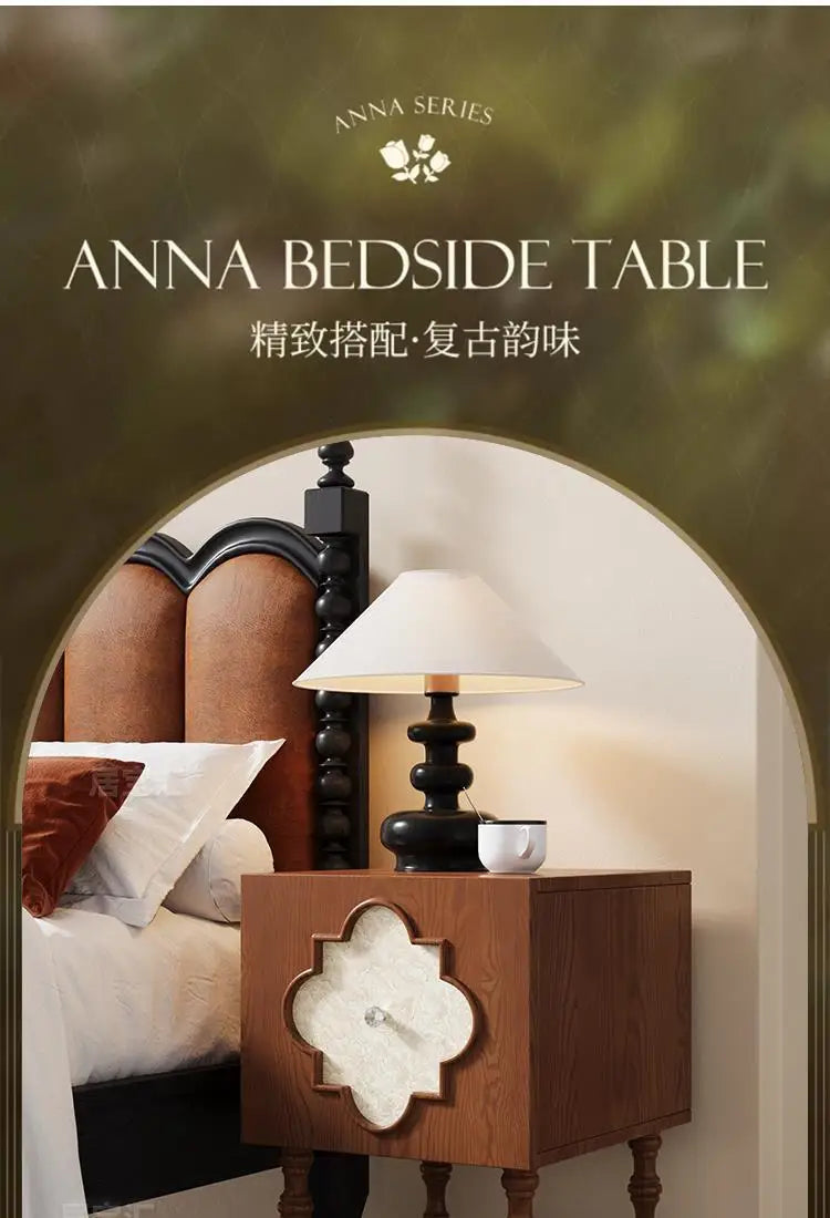 High-end Luxury Antique Bedside Table Ash Wood Artistic Four-leaf Clover Sofa Side Cabinet Bedroom Bedside Cabinet