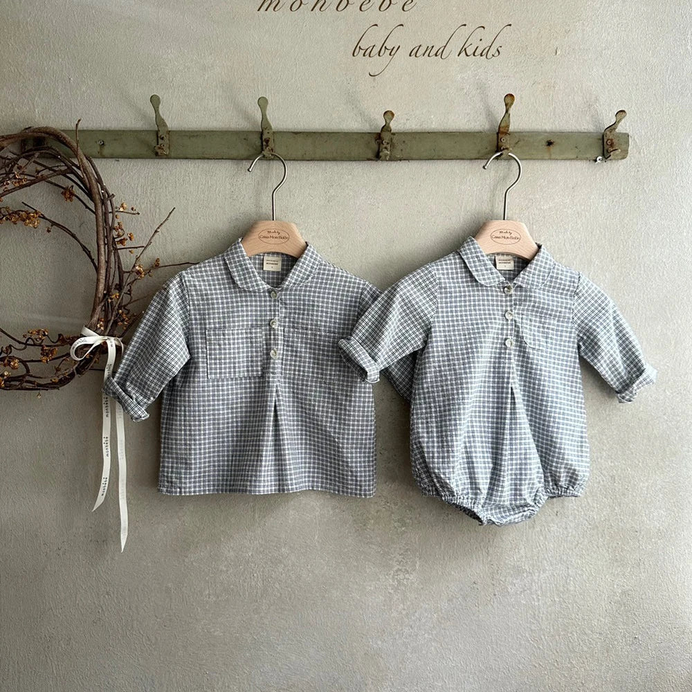Baby Boys Clothes Girls Plaid Romper Long Sleeve Infant Bodysuit Custumes for Babies Romper Newborn Baby Clothes with Pockets