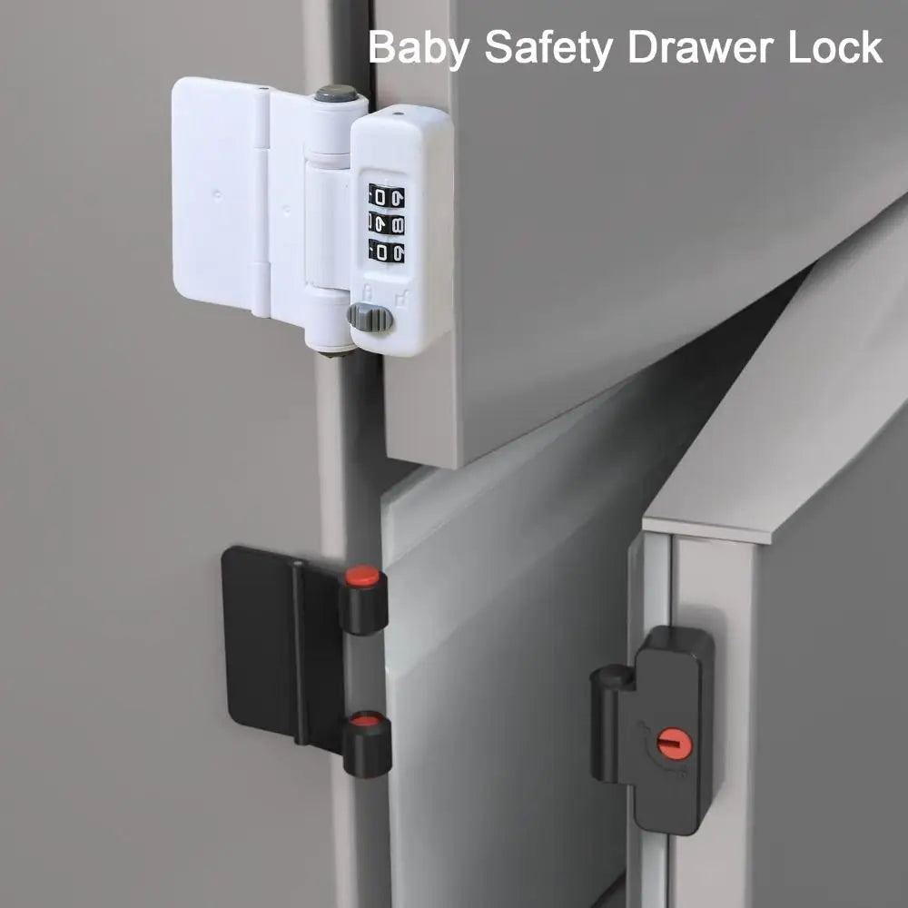 Baby Safety Drawer Lock password Anti-Pinching Hand Cabinet Drawer Locks Plastic White Safety Buckle for Kids Protection