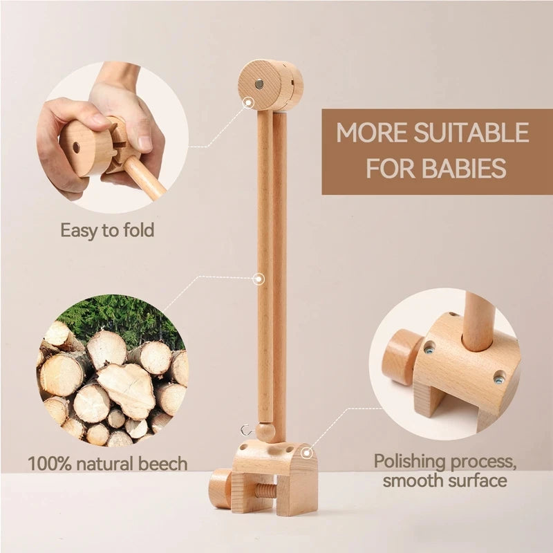 Wooden Baby Crib Mobile with Felt Animals