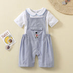Ins Handmade Baby Boys' Clothes New British Wind Cotton Short-sleeved Shirt Embroidered Bear Clothes Baby Boys Boutique Suits