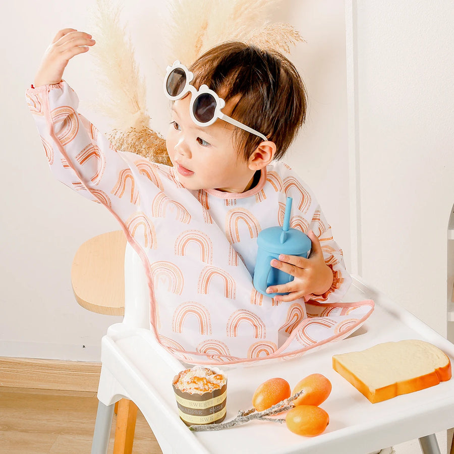 1 PC Waterproof Baby Feeding Bib  Boy Girl Painting Baby's Soft Waterproof Bib Child Meal Eating Apron with Long Sleeves