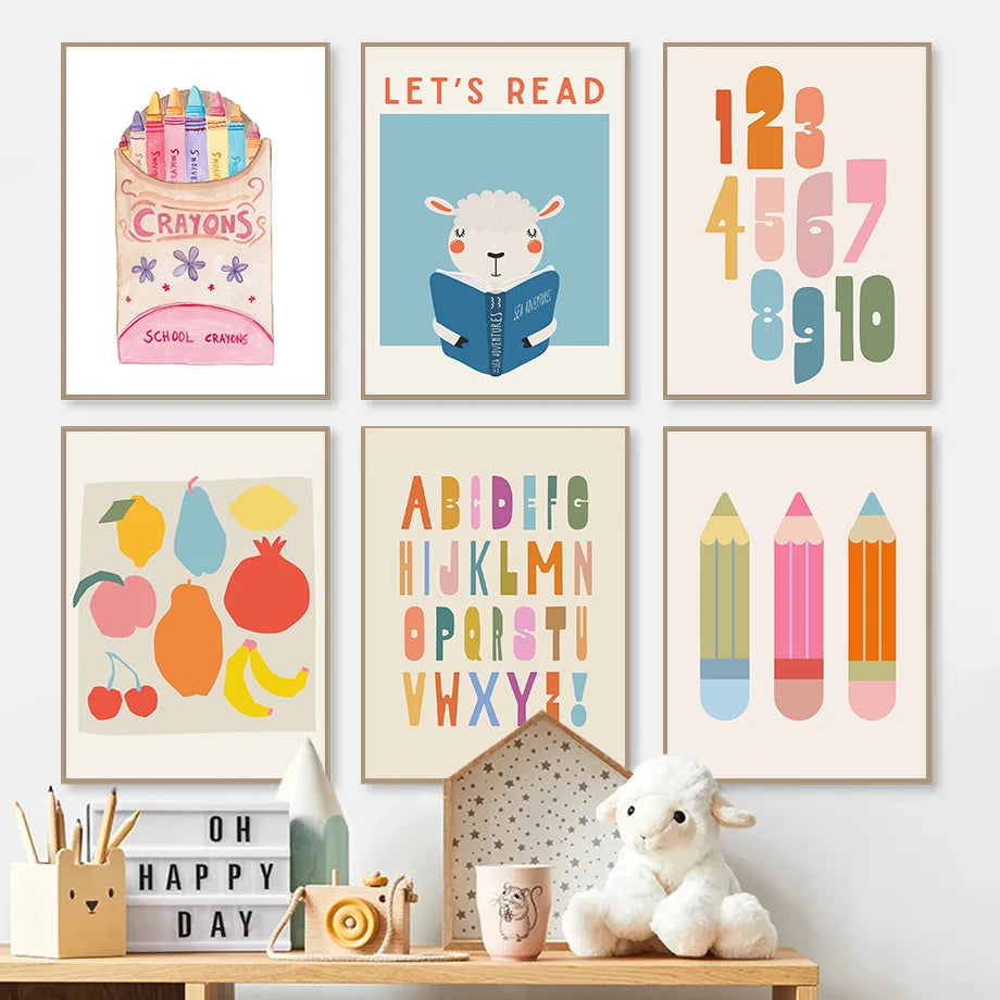 Kids Reading Colorful Posters Cute Toddler Classroom Modern Nursery Prints Canvas Painting Wall Pictures Home kid's Room Decor