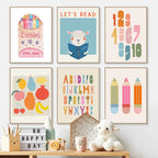Kids Reading Colorful Posters Cute Toddler Classroom Modern Nursery Prints Canvas Painting Wall Pictures Home kid's Room Decor
