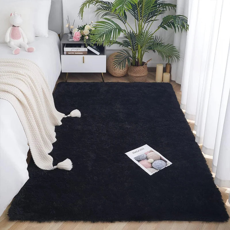 Furry Carpet Living Room Mat Modern Bedroom Nordic Style Decoration Carpet Large Size Black Gray White Non Slip Children's Rugs