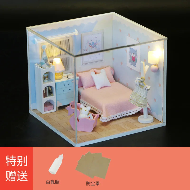 Baby House Kit Mini DIY Handmade 3D Puzzle Assembly MagicBuilding Model Toys, Home Bedroom Decoration With FurnitureWooden