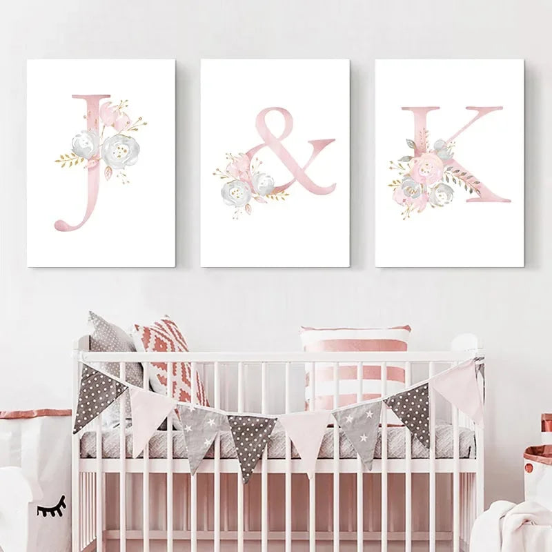 Baby Decoration Bedroom Child Posters Girl's Room Prints Nursery Pink Flower Wall Art Canvas Painting Pictures kids Room Decor