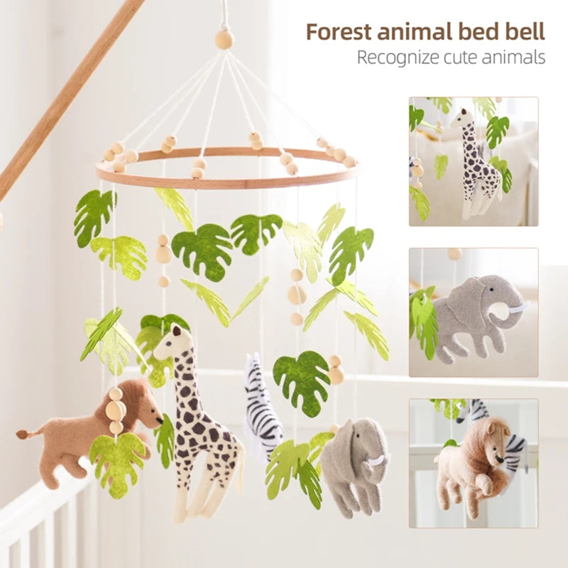 Wooden Baby Crib Mobile with Felt Animals