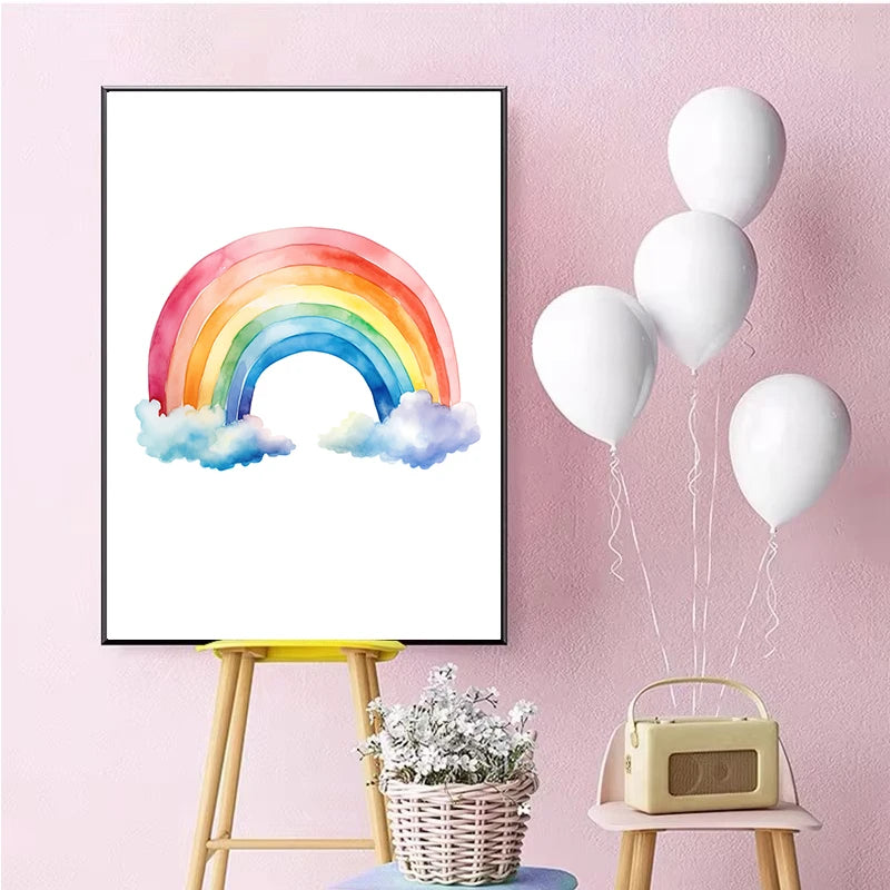 Cartoon Cute Unicorn Nursery Girl Room Pastel Rainbow Art Poster Canvas Painting Wall Prints Picture Children Room Home Decor