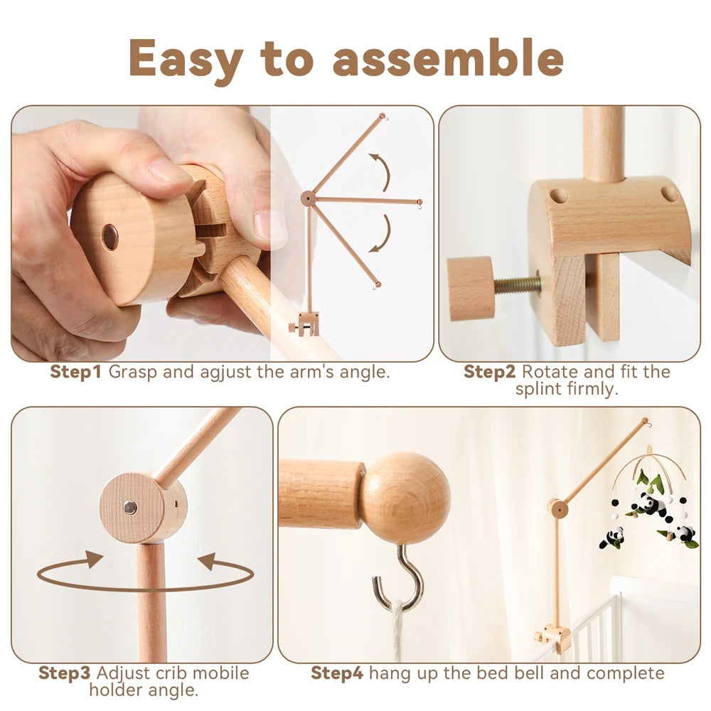 Baby Rattle Toy 0-12 Months Toys Wooden Mobile Bed Bell Floor Stand Bracket Newborn Bed Bell Hanging Holder Bracket Infant Crib