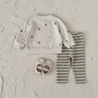 Baby Girl Clothes New Design Fashion Spring Fall Floral Embroidery Top+Casual Striped Pant Sets Baby Clothes for Newborn