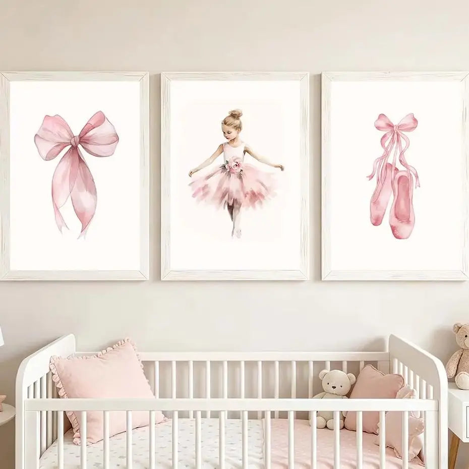 2026 Nursery Wall Art, Nordic Cute Pink Ballet Girl Canvas Painting | Baby Poster for Toddler Kids Room Wall Decor