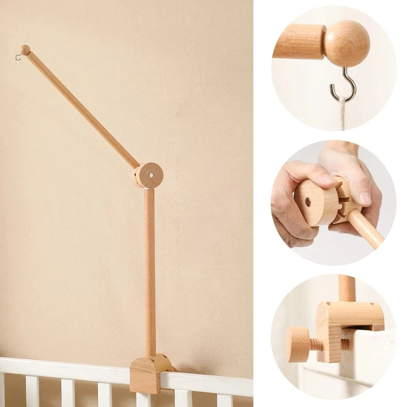 Wooden Baby Crib Mobile with Felt Animals