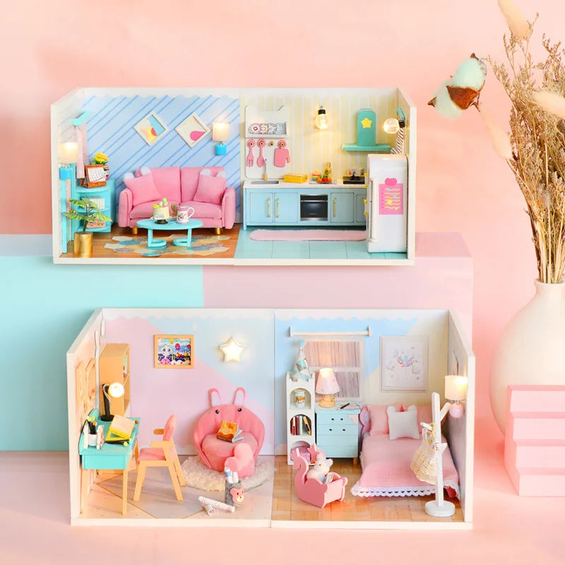 Baby House Kit Mini DIY Handmade 3D Puzzle Assembly MagicBuilding Model Toys, Home Bedroom Decoration With FurnitureWooden
