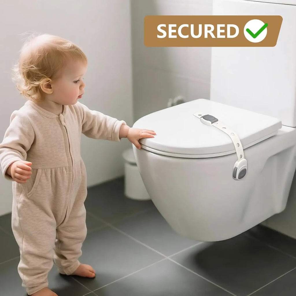 Baby Proof Toilet Lock - Child Safety Cabinet Locks for Toilet Seat, Drawers, Fridge, Doors | Easy Install with Strong 3M Adhesi