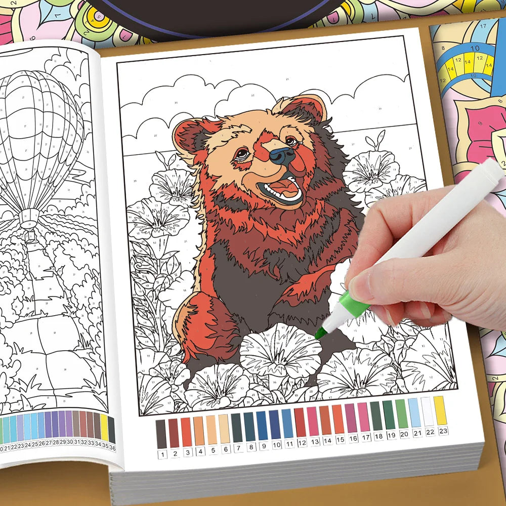 32 Themes Color by Number Book for Adults, Relax Coloring Book with Various Detailed Animal, Flower and Landscape Patterns