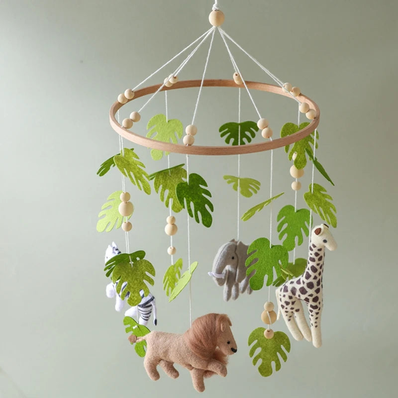 Wooden Baby Crib Mobile with Felt Animals