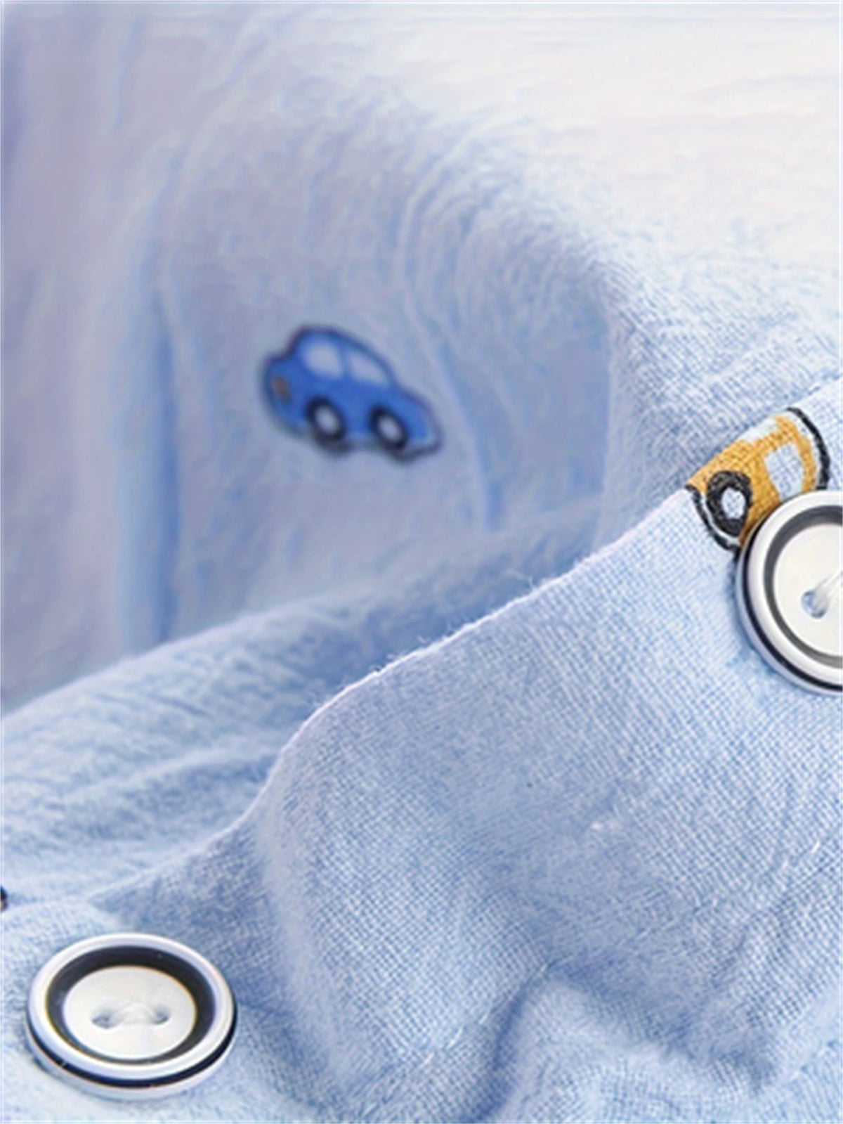 Infant Boys Daily Two Piece Clothes Set Adorable Car Print Long Sleeve Collared Shirt Elastic Waist Blue Denim Pants Suit