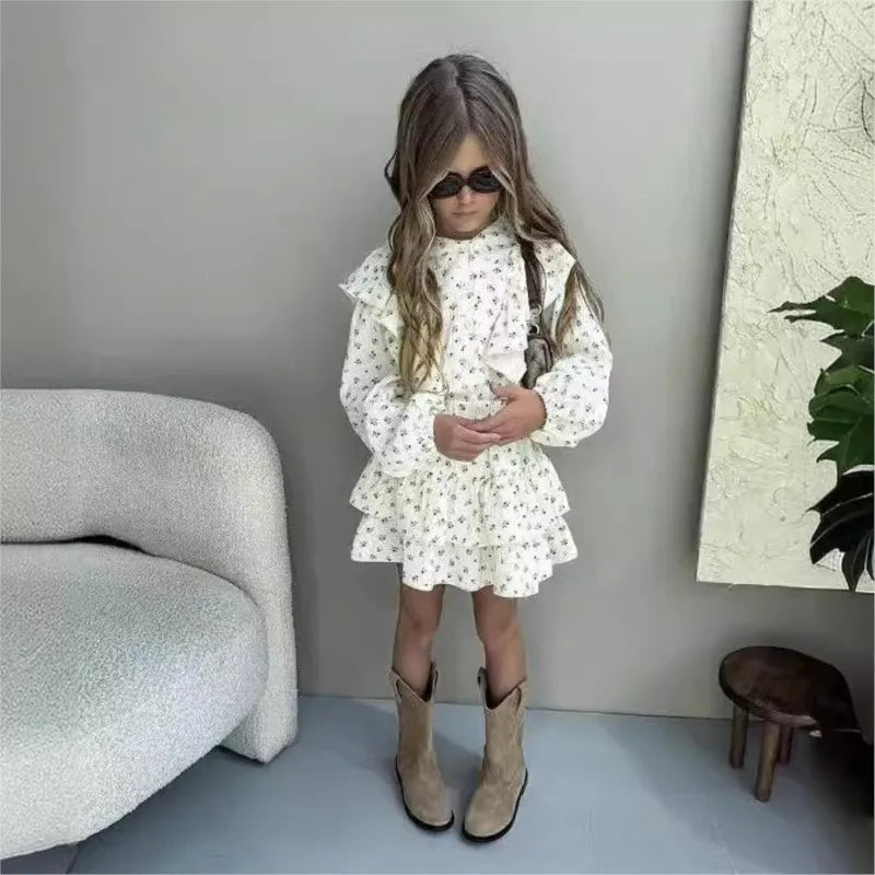 Floral Shirt & Layered Skirt Baby Girl Set