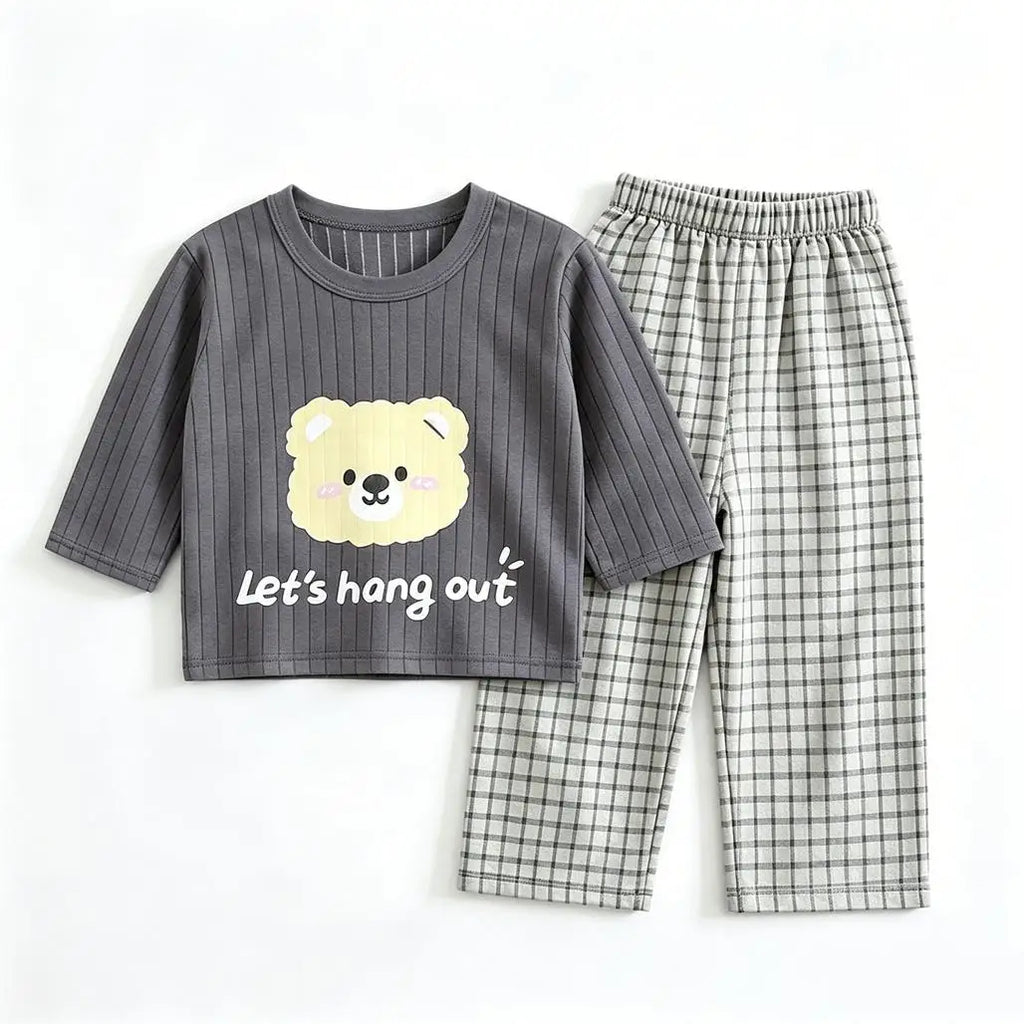 Cute Home Clothes For Baby Boys Girls Long-sleeved Suits Cartoon Tops Solid Color Pants Toddler New Casual Loose Sleepwear