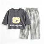 Cute Home Clothes For Baby Boys Girls Long-sleeved Suits Cartoon Tops Solid Color Pants Toddler New Casual Loose Sleepwear