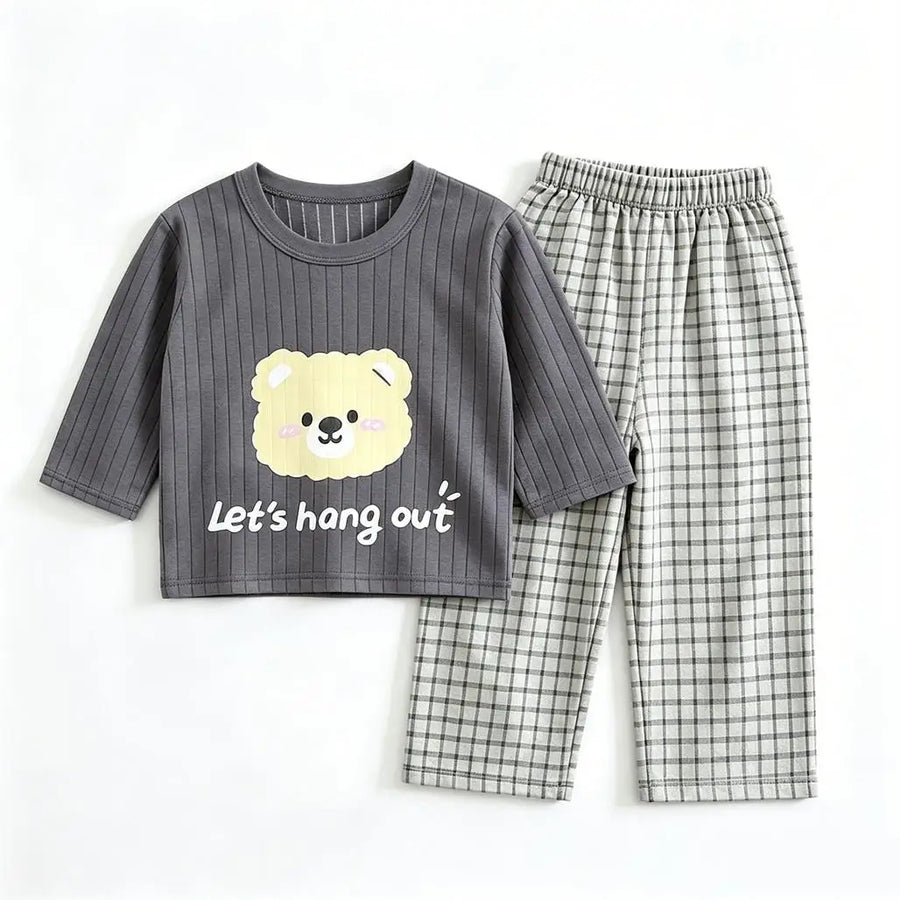 Cute Home Clothes For Baby Boys Girls Long-sleeved Suits Cartoon Tops Solid Color Pants Toddler New Casual Loose Sleepwear