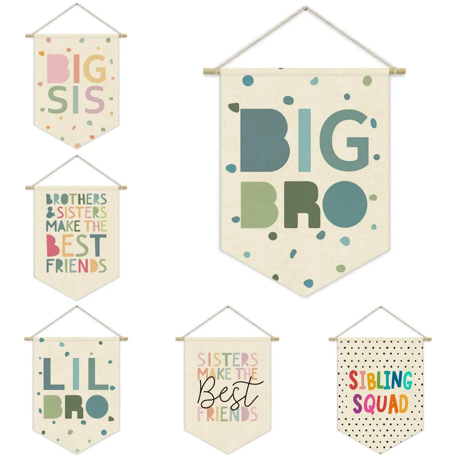 Nursery Decor Canvas Banner,Boy Bedroom Playroom Wall Art Decorations,Boho Twin Room Sign, Big Bro Lil Bro, Sage Green Blue Kids