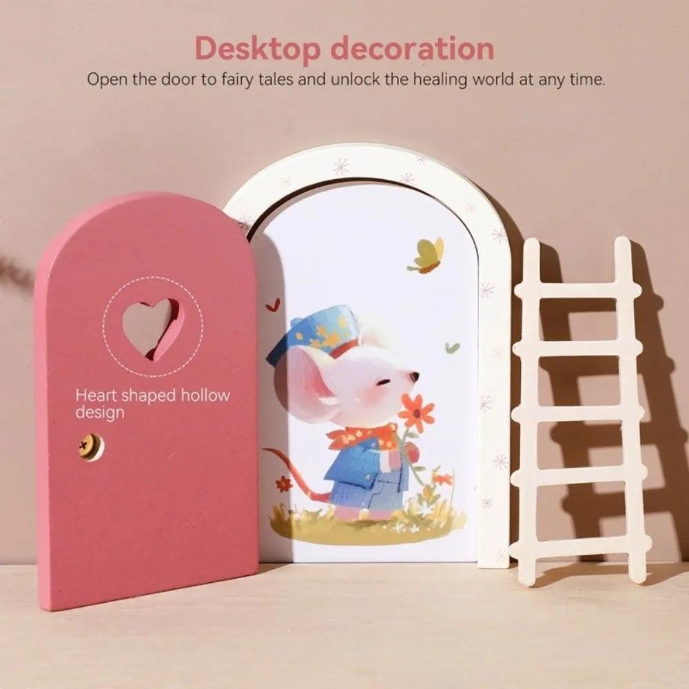 Novelty Glows in The Dark Window Dollhouse Home Decorations Mini Creative Fairy Elf Door Funny Wooden Mouse Hole Nursery Decor