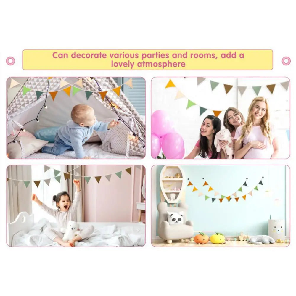 Pennant Banner Flags Nursery Bunting Banner Flags Washable Cotton Fabric Triangle Pennant Garlands for Living Room and Bedroom