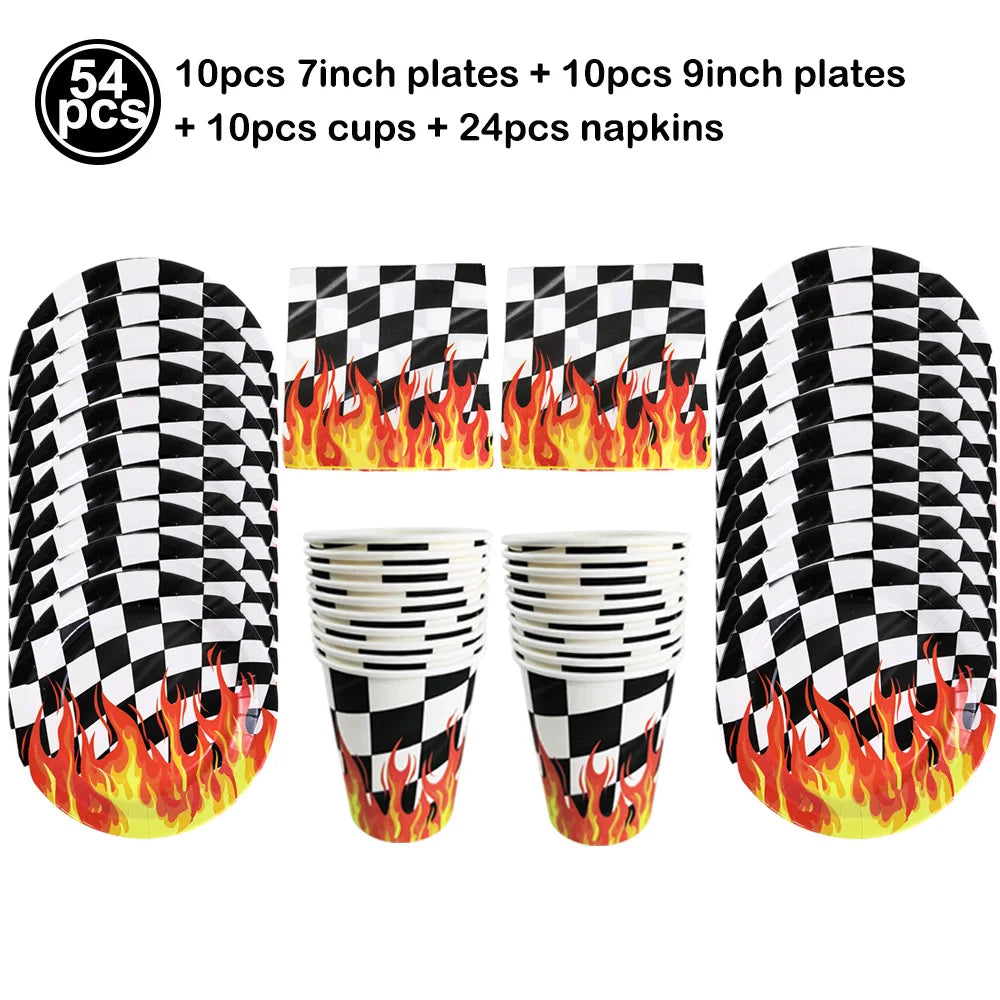 Racing Car Theme Disposable Tablecloth Red Black White Checkered Pattern Boys Kids Birthday Party Decoration Supplies Gifts ﻿