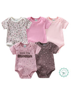 5pcs Baby Girl Short Sleeve Jumpsuit, Cotton