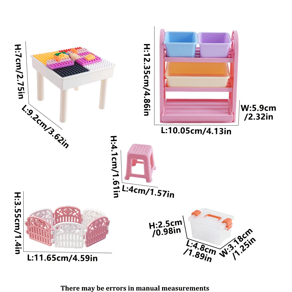 Miniature DIY Block Set Dollhouse Furniture Baby Crilb Rocking Horse Mini Building Blocks Storage Rack Play House Toy