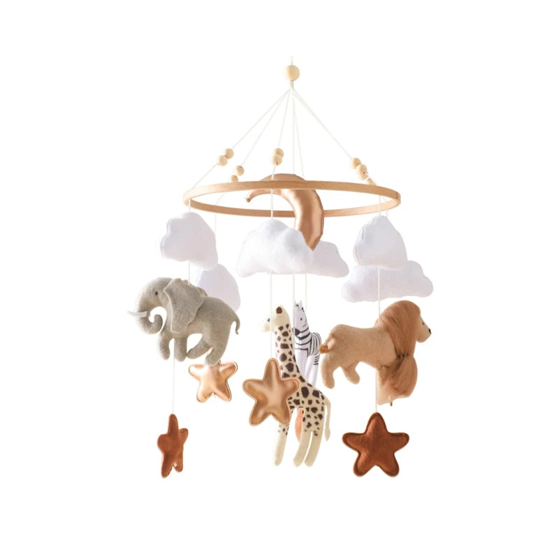 Wooden Baby Crib Mobile with Felt Animals