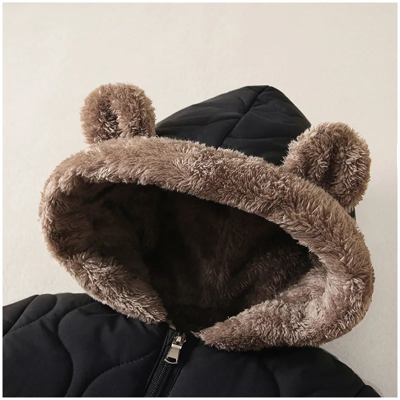 Boys New Born baby Clothes Autumn Winter Fleece-Lined Hooded Romper Pants Perfect for Outdoor Toddler Girl Little Girls Clothing