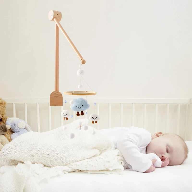 Wooden Baby Crib Mobile with Felt Animals
