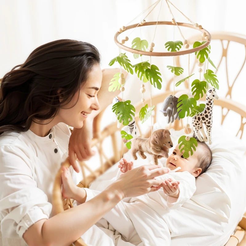 Wooden Baby Crib Mobile with Felt Animals