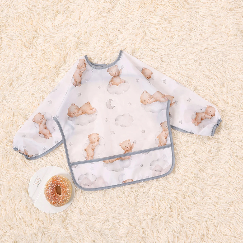 1 PC Waterproof Baby Feeding Bib  Boy Girl Painting Baby's Soft Waterproof Bib Child Meal Eating Apron with Long Sleeves