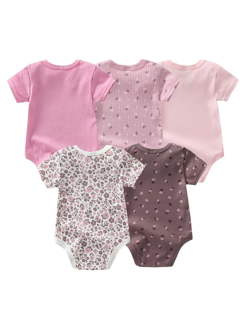 5pcs Baby Girl Short Sleeve Jumpsuit, Cotton