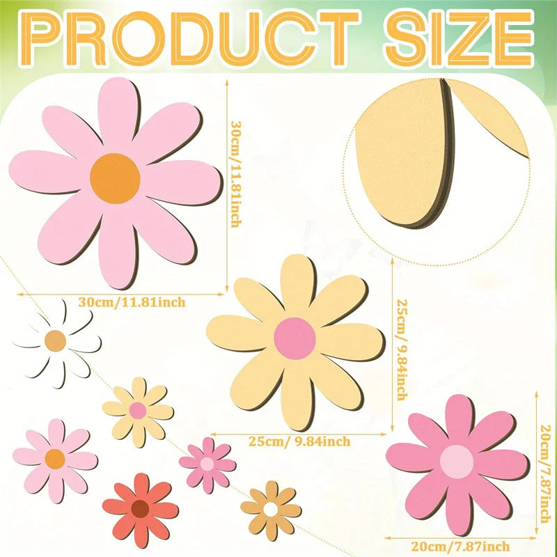 Nordic Wooden Flower Wall Ornaments Kids Room Decoration Boho Wood Daisy Flowers Stickers Crafts Baby Nursery Decor Photo Props