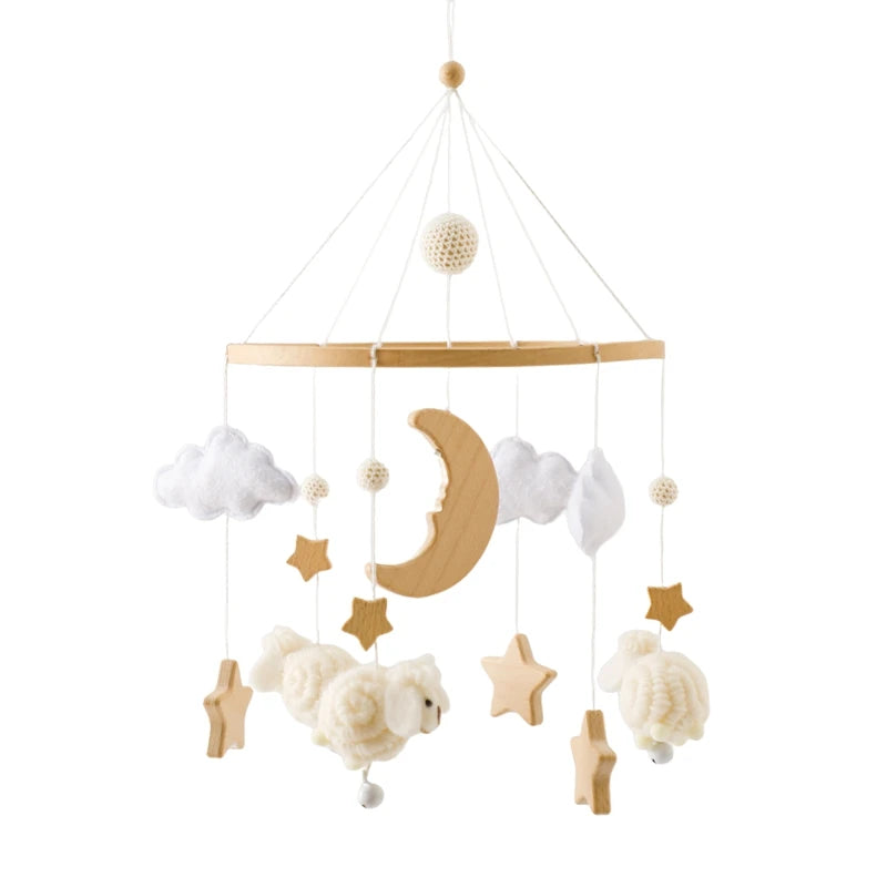 Wooden Baby Crib Mobile with Felt Animals