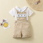 Ins Handmade Baby Boys' Clothes New British Wind Cotton Short-sleeved Shirt Embroidered Bear Clothes Baby Boys Boutique Suits